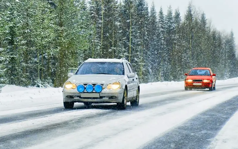 Cars on a highway during winter