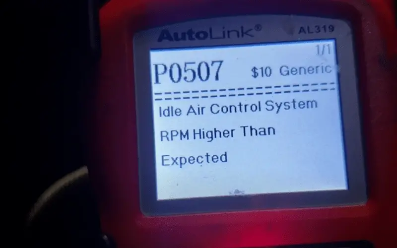 Code p0507 on the obd scanner screen