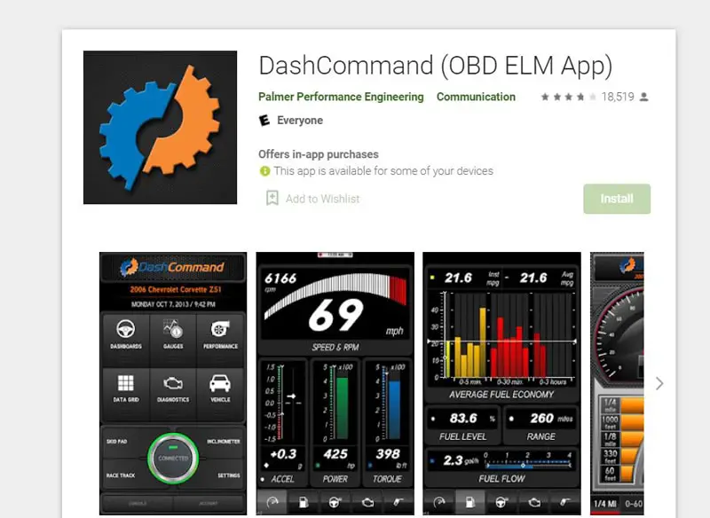 a collage showing DashCommand UI on Google Play Store and App Store