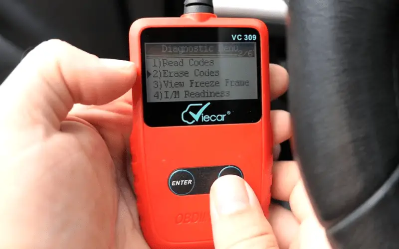 OBD2 scan tool showing how to erase trouble codes